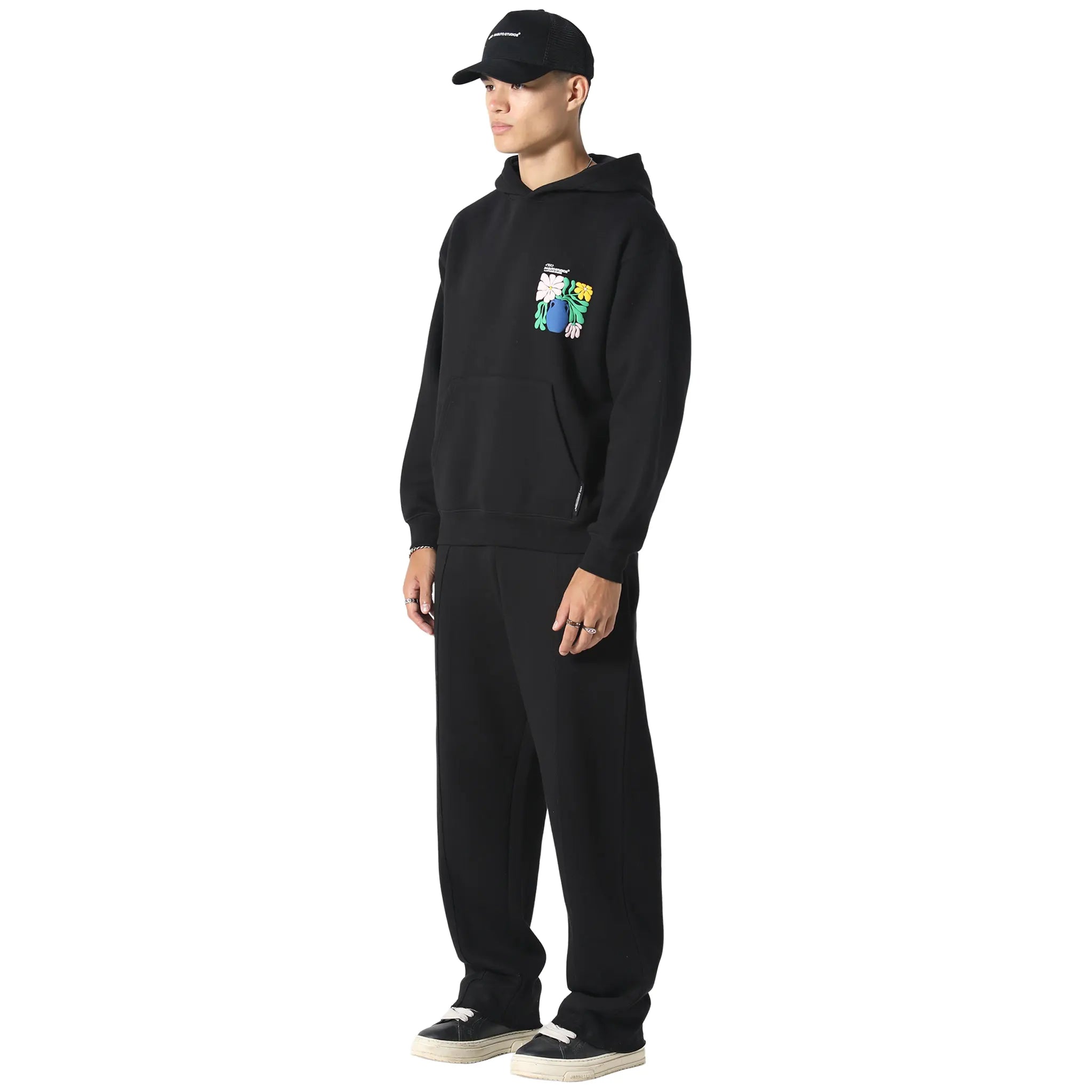 Front Side View of Irasuto Studios Hikari Bloom Black Hoodie 5060615214273
